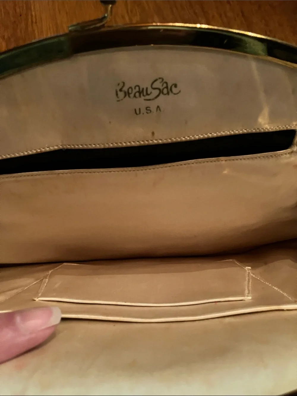 Vintage satin embroidered evening bag with Gold Frame